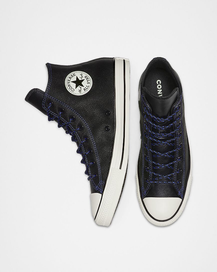 Women's Converse Tumbled Leather Chuck Taylor All Star High Top Shoes Black / Royal | AU C0351H
